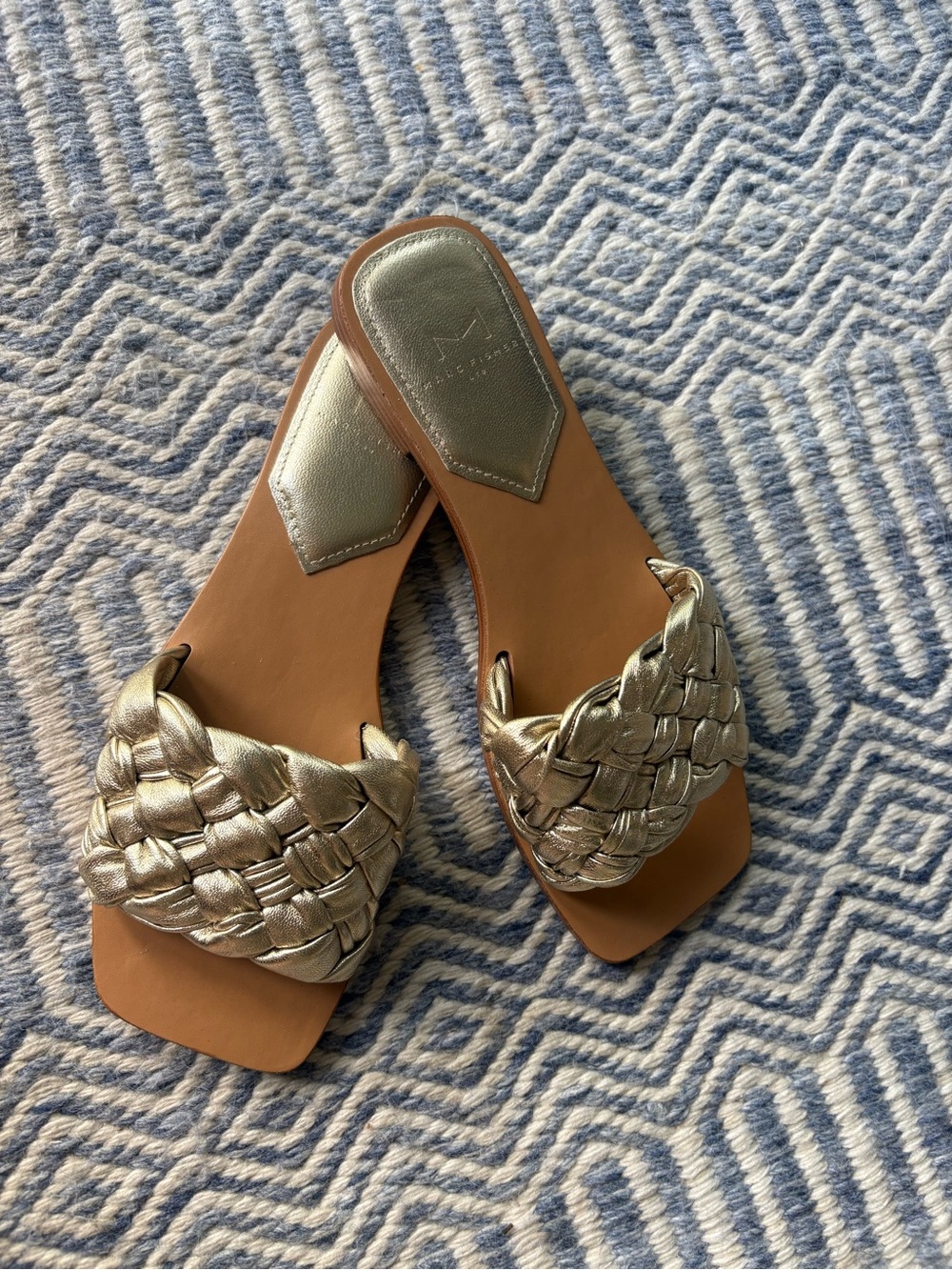 Marc Fisher LTD Reanna Gold Metallic Braided Slide Sandals - Size 6M
